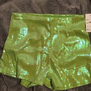 Green sequin shorts